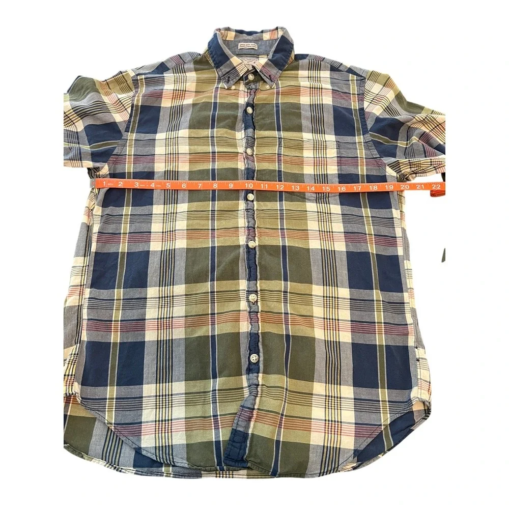 J.Crew Mens Medium Madras Plaid Button Down Shirt Blue Green Long Sleeve Tailor